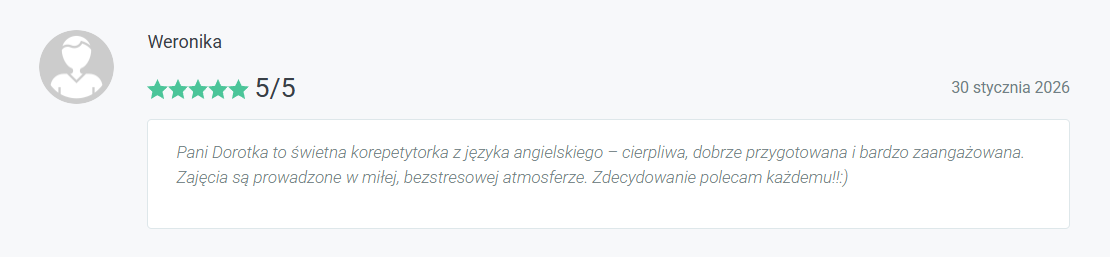 Opinia rodzica (Weronika, 30 stycznia 2026) o lektorce Dorocie z portalu e-korepetycje.net — zrzut ekranu